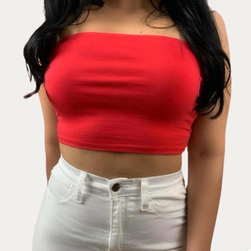 Double Zero Red Tie Back Tube Top Large